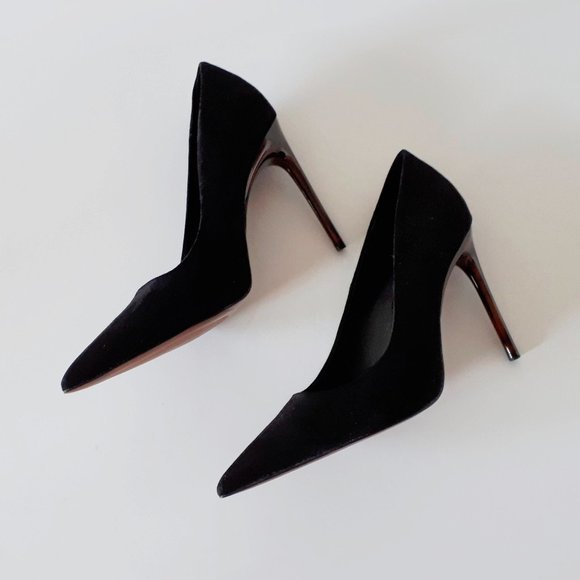 *Sold* NWT Zara black faux suede tortoise shell high heels, 42 - Picture 3 of 11